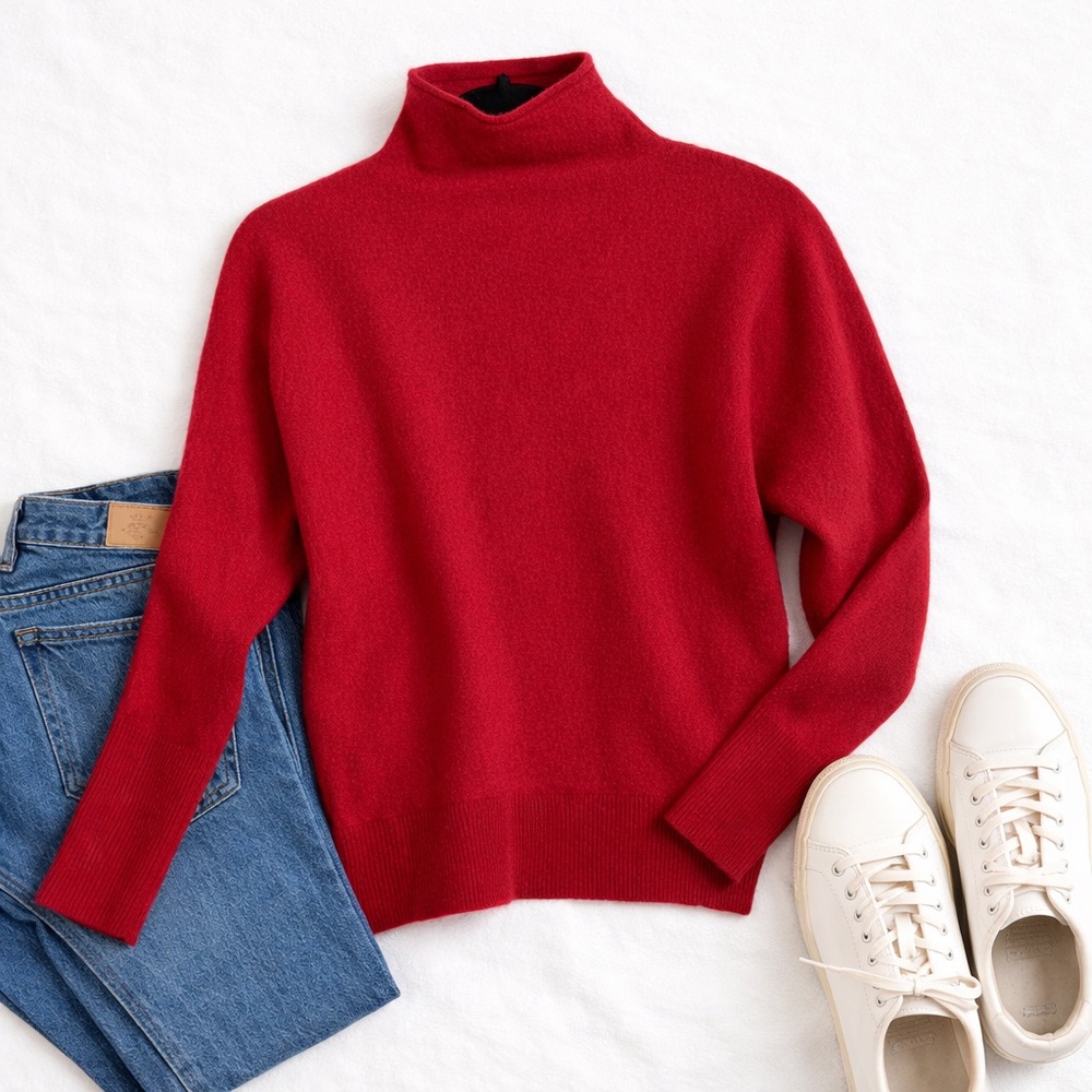 Telluride Red Extra Fine Merino Wool Mock Neck Sweater Size Large Knit Pullover